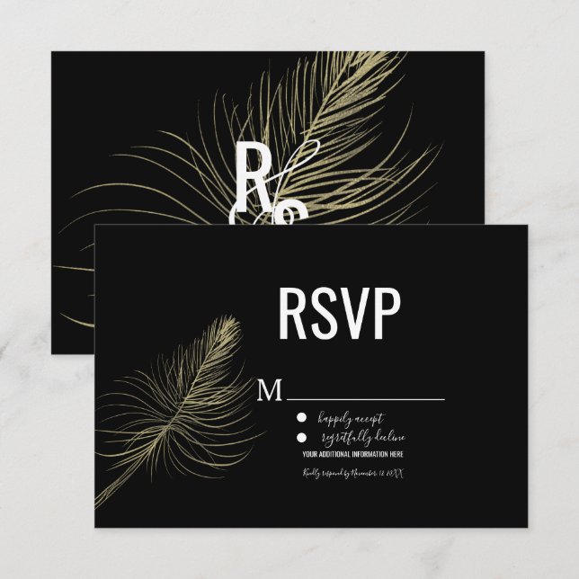 Minimalistisk falsk guld fjäder bohemisk RSVP Inbjudningar (Fram/baksida)