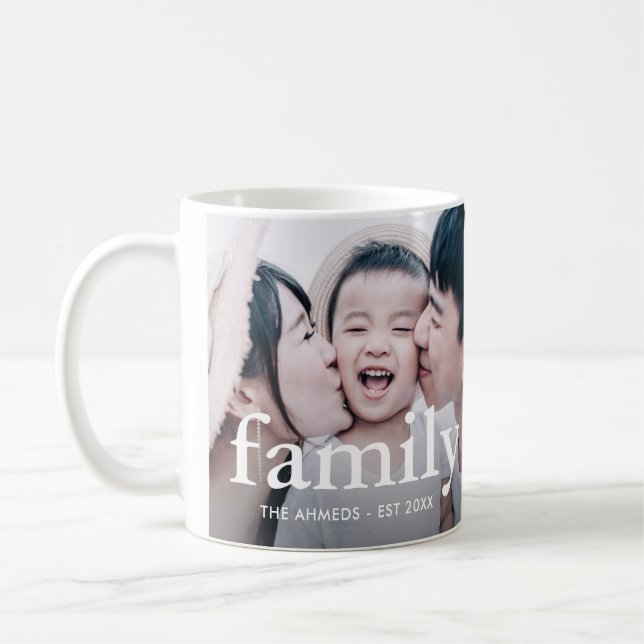 Minimalistisk familjetypgrafi och Namn-foto Kaffemugg (Vänster)