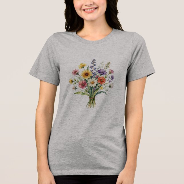 Minimalistisk Färgrik Botanisk Vildblomma Högupplö T Shirt (Framsida)
