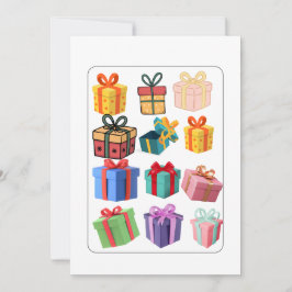 Minimalistisk färgrik julkort med presentillustrat