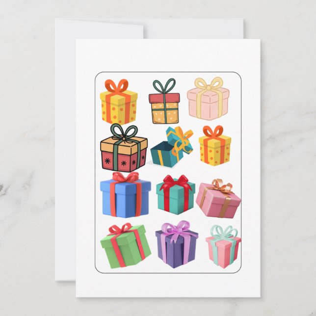 Minimalistisk färgrik julkort med presentillustrat (Framsida)