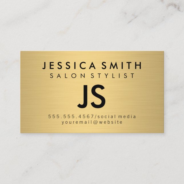 Minimalistisk Faux Metallic Guld Brushed/Monogram Visitkort (Framsida)