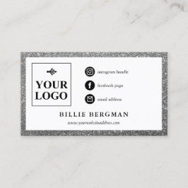 Minimalistisk Faux Silver Glitter Social Media Log Visitkort