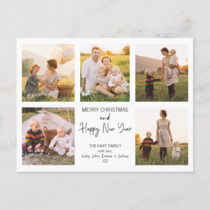 Minimalistisk fem foto-familjfoto till jul vykort