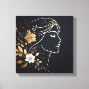 Minimalistisk feminin linjekonst med gyllene blomm canvastryck