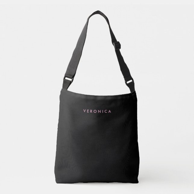 Minimalistisk feminin svart med rosa namn  axelväska (Framsida)