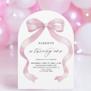 Minimalistisk feminint rosa Coquette-båge 1-års fö Inbjudningar