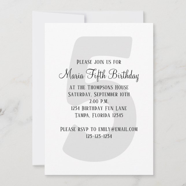 Minimalistisk femte födelsedag Könsneutral Inbjudningar (Framsida)