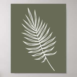 Minimalistisk fernlinje Teckning i Oliv grönt Poster