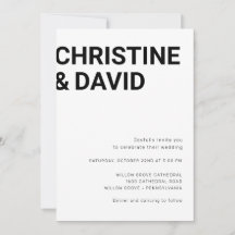 Minimalistisk fet brev-inbjudan, enkel vit inbjuda