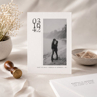 Minimalistisk Fet Datum Foto Bröllop Spara Datum Datumet