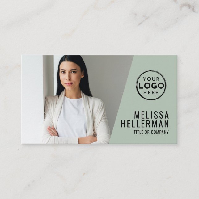 Minimalistisk Fet Logotyp Sälggrön Foto Visitkort (Framsida)