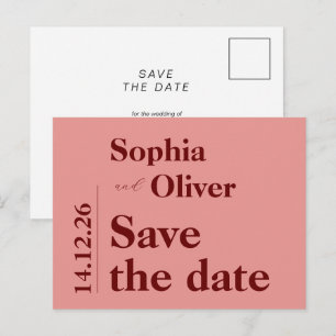 Minimalistisk fet rosa typografi spara datumet vykort