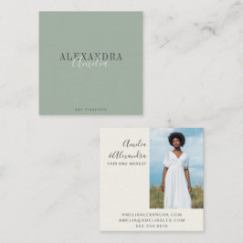 Minimalistisk fet skrivstil Boho Sagegrön foto  Fyrkantigt Visitkort