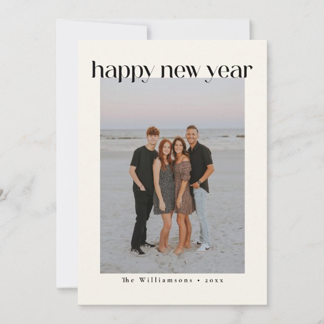 Minimalistisk fet svart Gott nytt år anpassad foto Julkort (Framsida)