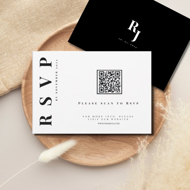 Minimalistisk fet svart-vit bröllop-qr-kod OSA kort (Skapare uppladdad)