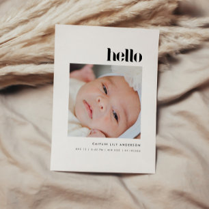 Minimalistisk fetstil "Hej" 5-foto baby födsel Meddelande