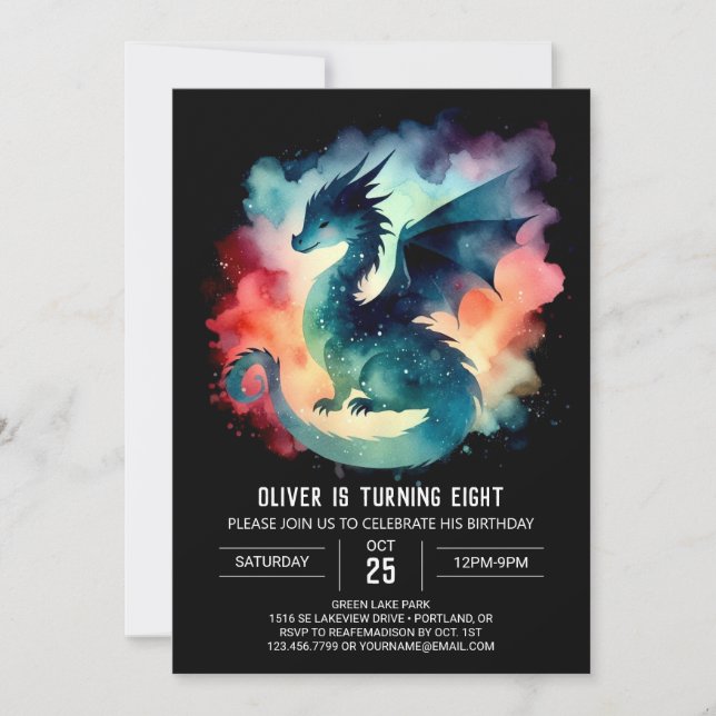 Minimalistisk Fiery Dragon Birthday Inbjudningar (Framsida)