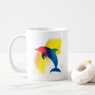 Minimalistisk fläckfärgdelfinfärgning Silhouette Kaffemugg