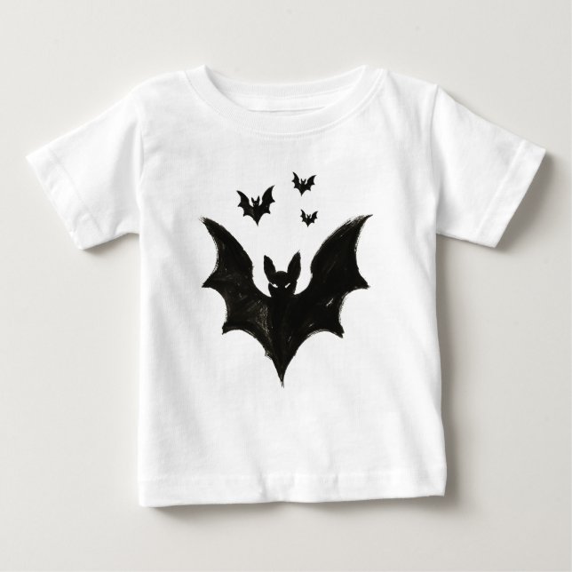 Minimalistisk fladdermus – bläckpensel Halloween-s T Shirt (Framsida)