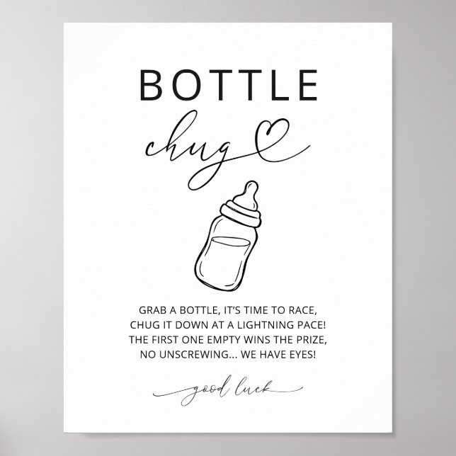 Minimalistisk flask-chug-spelskylt Baby Shower Poster (Framsidan)