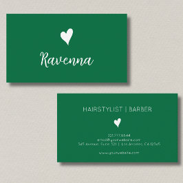 Minimalistisk flaska Grön Vit Hjärtade Barbershop  Visitkort