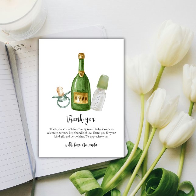 Minimalistisk Flaskor-babystölder i Poppin Champag Tack Kort (Minimalist Poppin Champagne Bottles Baby Shower Thank You Card)