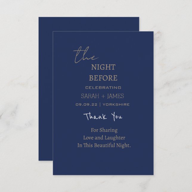 Minimalistisk flotta Guld natten före Bröllop Tack Kort (Fram/baksida)