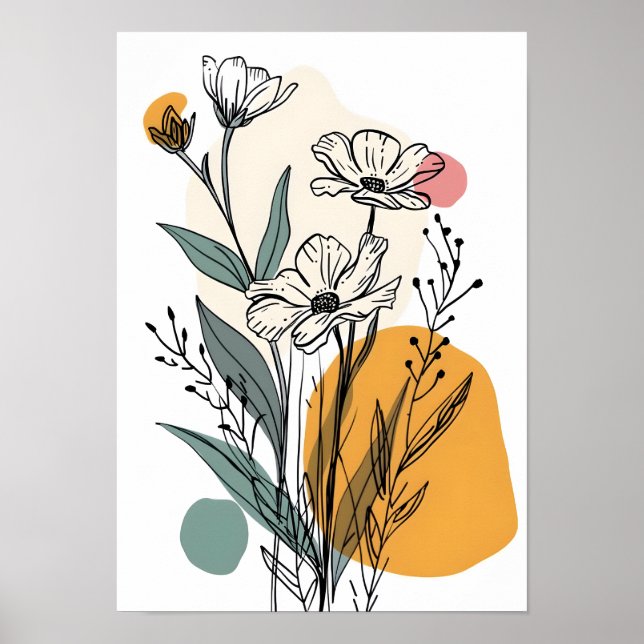 Minimalistisk Flower Line Art Poster (Framsidan)