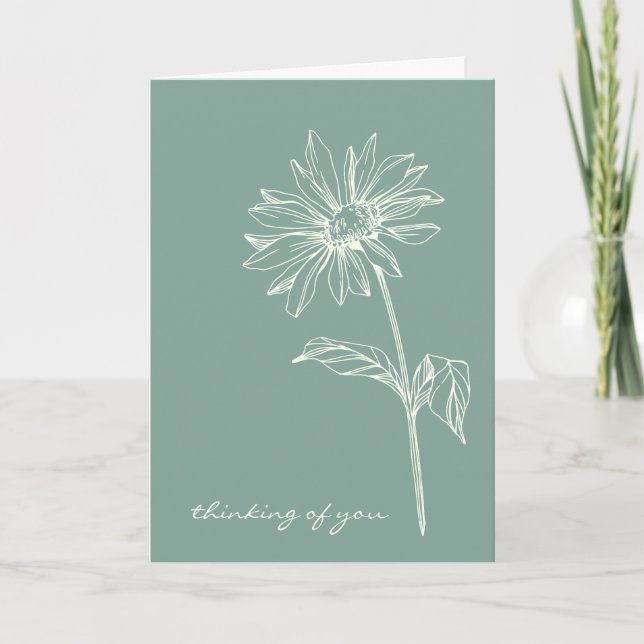 Minimalistisk Flower Teckning-Grönt-tänkande Kort (Framsida)
