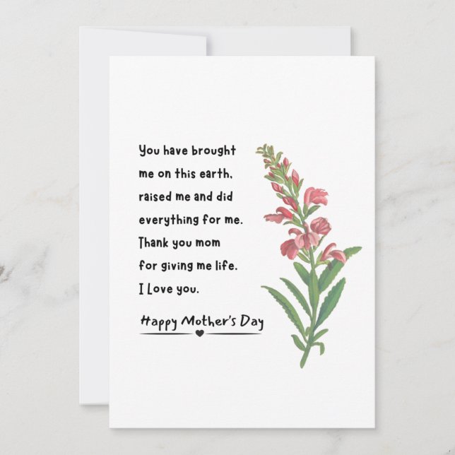 Minimalistisk Flower Teckning Tack Mors dag Julkort (Framsida)