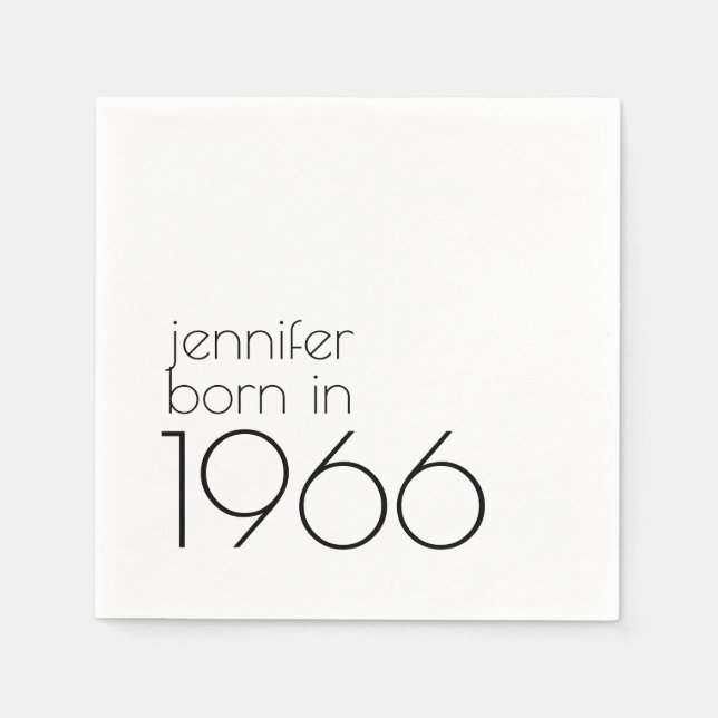 Minimalistisk Född 1966 Svart 60-årsfest Pappersservett (Framsidan)