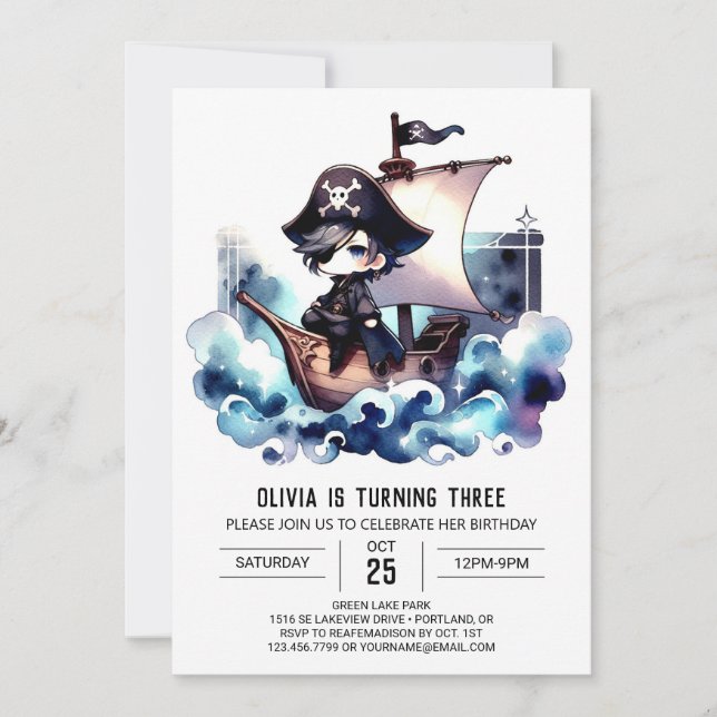 Minimalistisk födelsedag Lycklig Pirat Inbjudningar (Framsida)