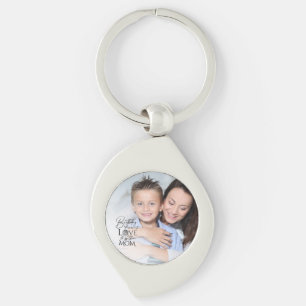 Minimalistisk födelsedags fotoram kalligrafi Mamma Swirl Silverfärgad Nyckelring