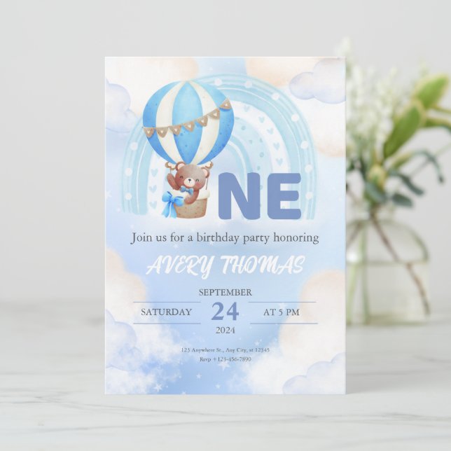 Minimalistisk Födelsedagsfest för blå och vit vatt Inbjudningar (Stående Fram)