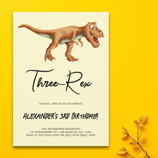 Minimalistisk Födelsedagsfest med tre-Rex-dosoaur Inbjudningar (Skapare uppladdad)