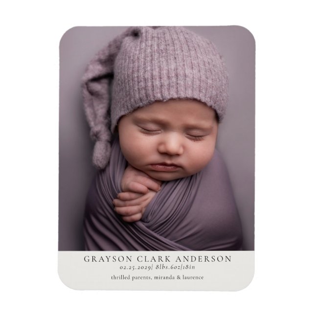 Minimalistisk födelsekort med foto magnet (Vertikal)