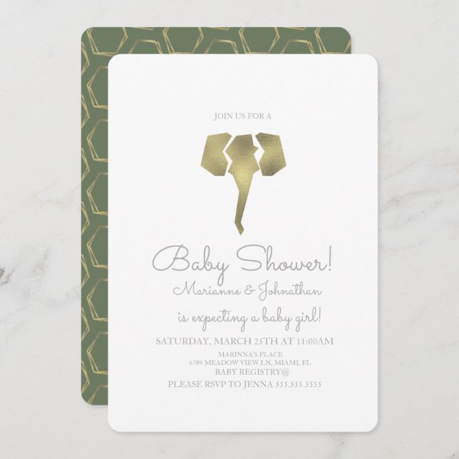 Minimalistisk Foil Boho Elephant Baby Shower Inbjudningar (Fram/baksida)