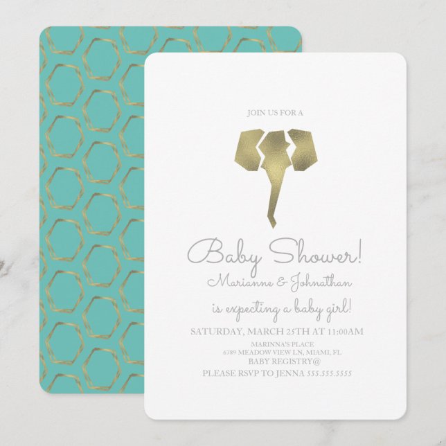 Minimalistisk Folie Boho Elefant Bebis Shower Inbjudningar (Fram/baksida)