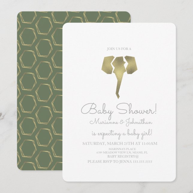 Minimalistisk Folie Boho Elefant Bebis Shower Inbjudningar (Fram/baksida)