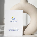 Minimalistisk folkblommor blå Gult Spara datum Vykort<br><div class="desc">Minimalistiskt skandi-folkblommor i blått och Gult Bröllop spara datum-vykort</div>
