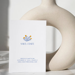 Minimalistisk folkblommor blå Gult Spara datum Vykort