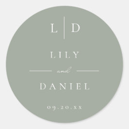 Minimalistisk fördel för Monogram-bröllop vid Grön Runt Klistermärke