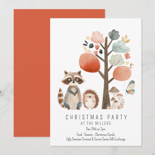 Minimalistisk Forest Animals - jul Party Inbjudningar (Fram/baksida)