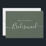 Minimalistisk Forest Grönt Bridesmaid Frieri Inbjudningar<br><div class="desc">Minimalistisk Modern Forest Grönt Calligraphy Bridesmaid Frieri. Brudens sida frieri kort och inbjudan. Innehåller trendig- och snyggt-skriptteckensnitt och gröntens färg-bakgrund.</div>