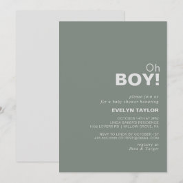 Minimalistisk formell Grönt Oh Boy Baby Shower Inbjudningar