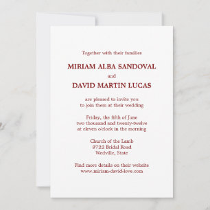 Minimalistisk formell inbjudan till rött textbröll