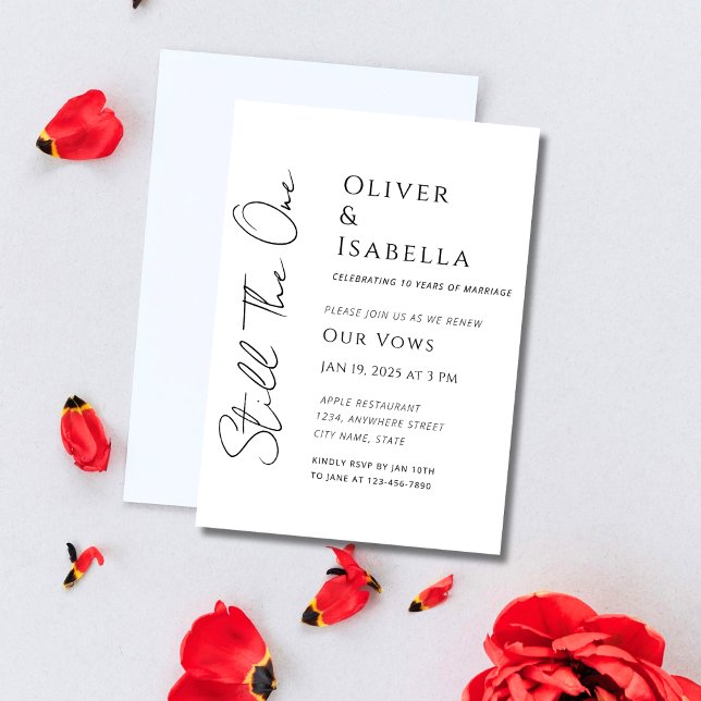 Minimalistisk förnyelse av lönen 10:e bröllop-årsd inbjudningar (still the one vow renewal wedding anniversary invitation for 25th wedding or 50th wedding or 5th )