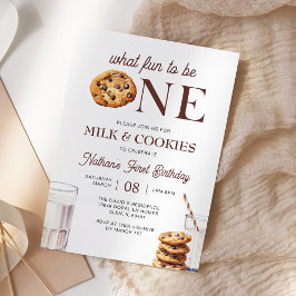 Minimalistisk första födelsedag i mjölk och Cookie Inbjudningar