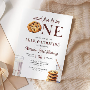 Minimalistisk första födelsedag i mjölk och Cookie Inbjudningar